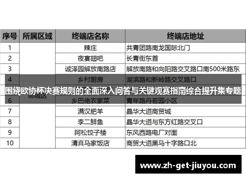围绕欧协杯决赛规则的全面深入问答与关键观赛指南综合提升集专题
